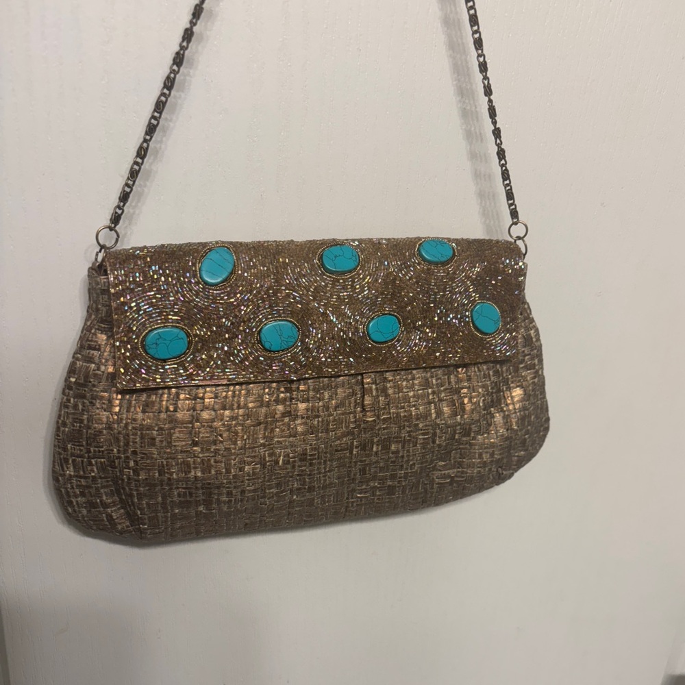 Turquoise and beaded shoulder bag or clutch